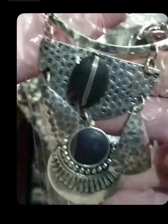 Bijoux Stella Silver Black Hammer Statement Layered Necklace Earring SET NEW - Picture 15 of 16